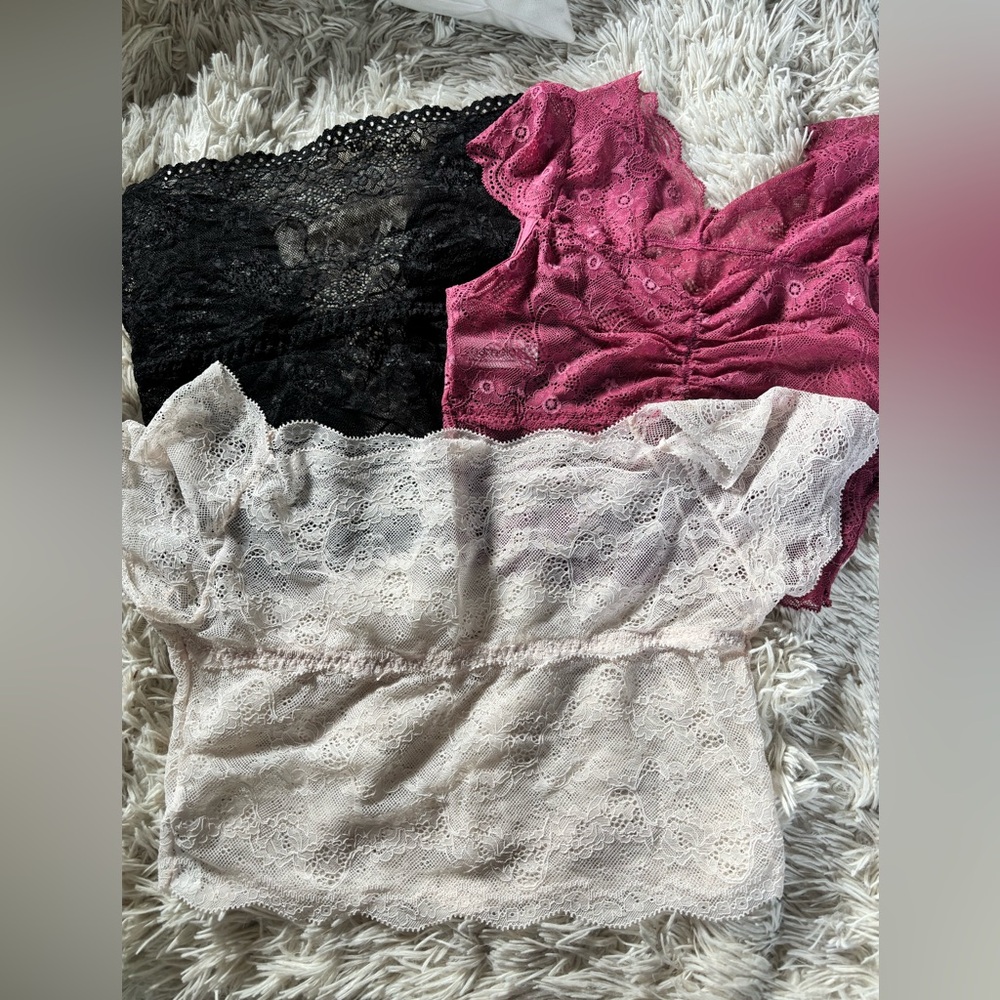 Pack of 3 Women’s Lace Bralette Crop Top - Black, Pink, Beige
